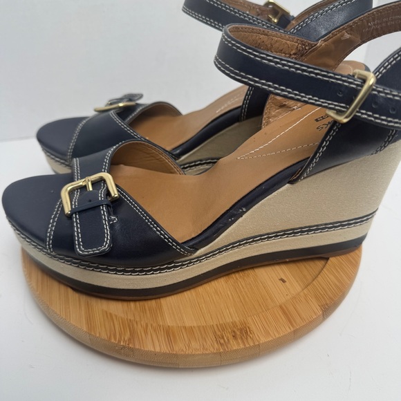 Clarks Collection Zia Castle Black Leather Wedge Ankle Strap Sandal Women Sz 10M - Picture 6 of 13